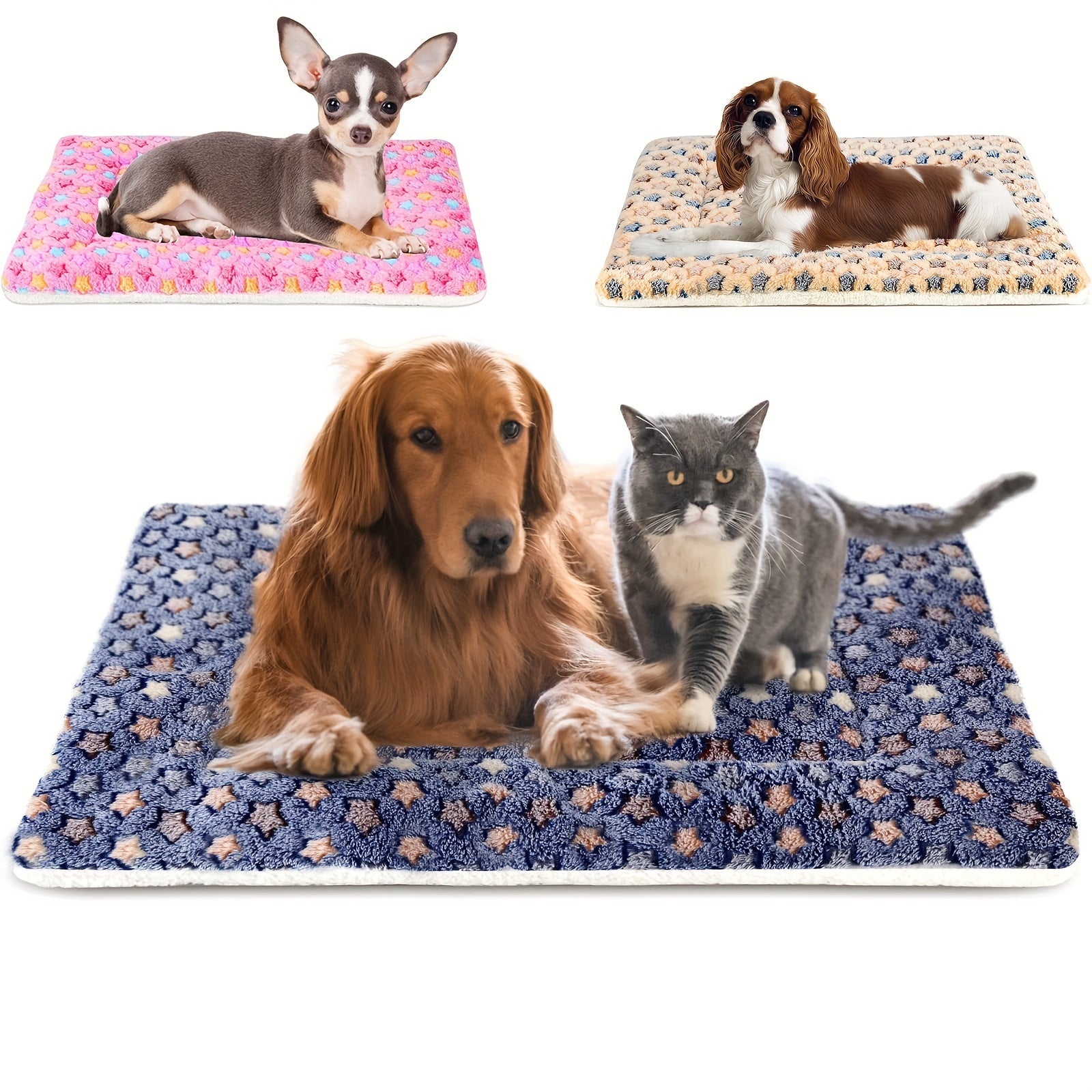 Pet mat, ideal for crates and carriers. Soft and washable. Suitable for large, medium, and small dogs. Reversible fleece lining. Also available for cats. Premium fleece blanket, super soft and fluffy.
