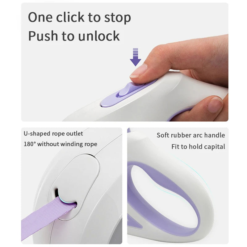 Leichte, einziehbare Hundeleine (3 m und 5 m) mit Zugkordel, robust und ideal zum Spazierengehen und Joggen mit großen Hunden. Auch als automatische Verlängerung für Katzen verwendbar.