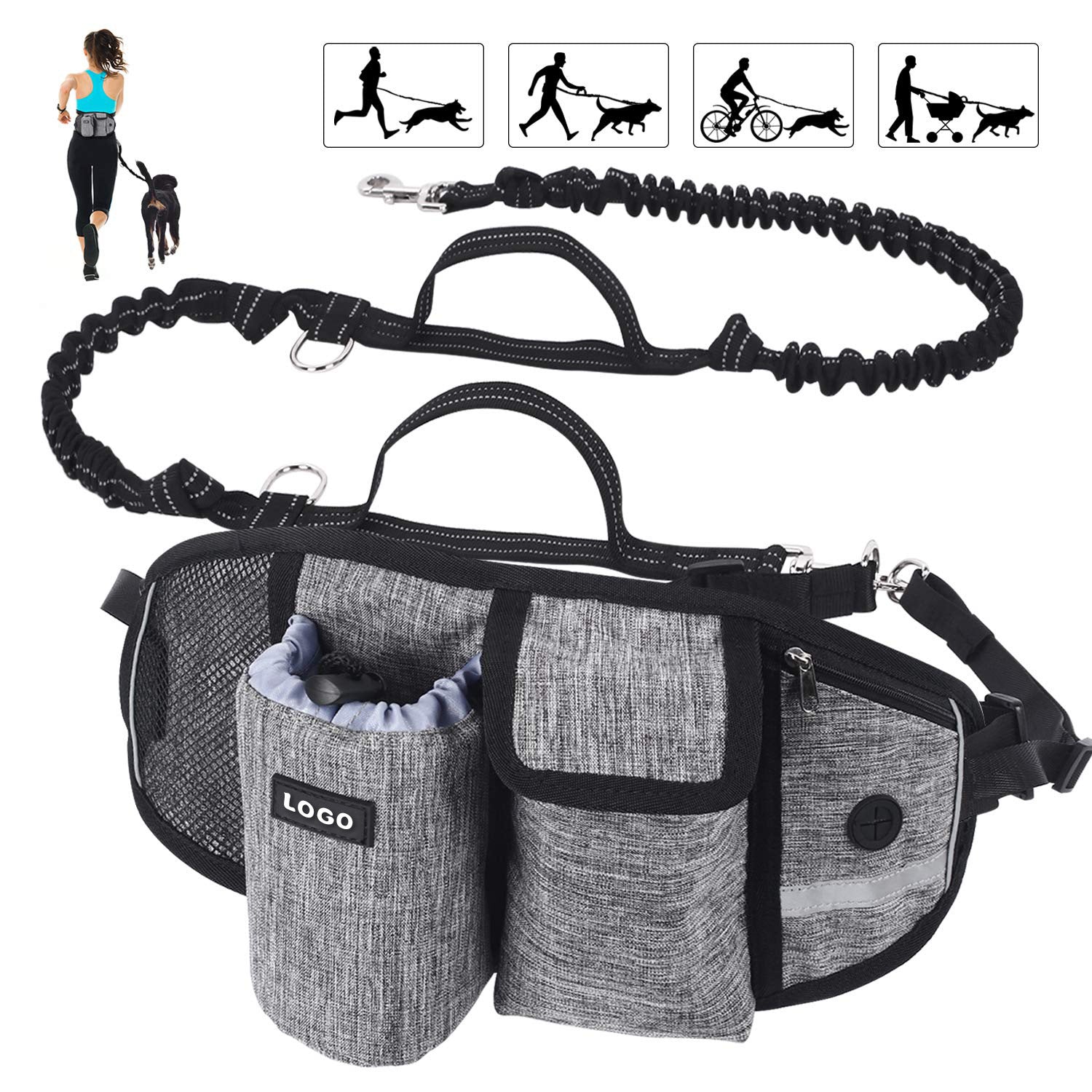 Bolsa de cintura para entrenamiento de perros con manos libres, correa para caminar, bolsas de almacenamiento.