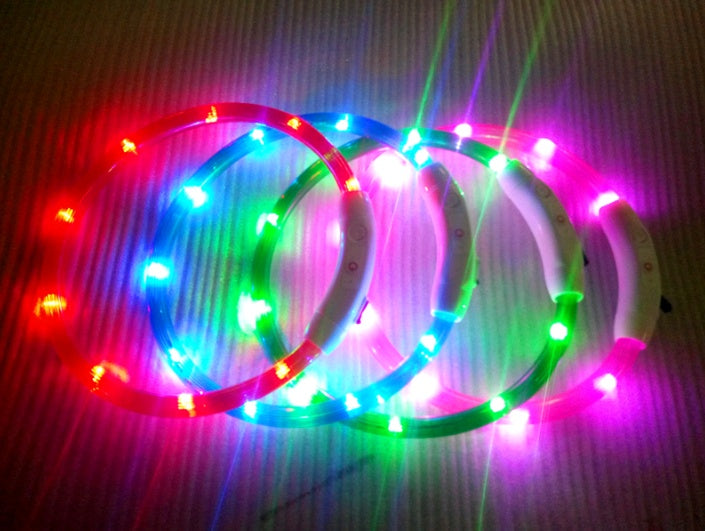Wiederaufladbares LED-Hundehalsband mit USB-Anschluss, ideal für die Nacht, mit Teddy-Golden-Retriever-Design.