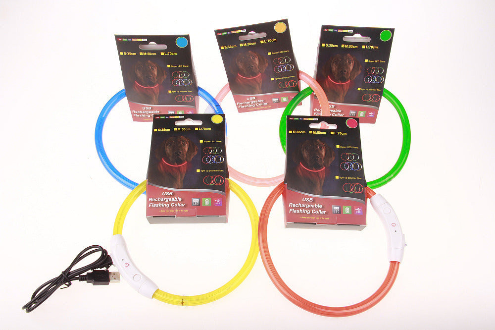 Wiederaufladbares LED-Hundehalsband mit USB-Anschluss, ideal für die Nacht, mit Teddy-Golden-Retriever-Design.