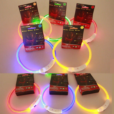 Wiederaufladbares LED-Hundehalsband mit USB-Anschluss, ideal für die Nacht, mit Teddy-Golden-Retriever-Design.
