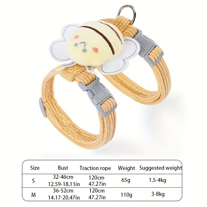 Katzengeschirr und Leine mit kariertem Bienenmuster, ausbruchsicher. Verstellbares Geschirr für Kätzchen, ideal für große und kleine Katzen.