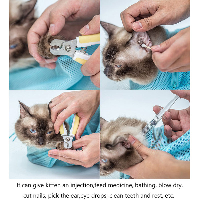 Bolsa de aseo de gato suave, para lavado y recortar uñas para mascotas, ajustable multifuncional de poliéster.