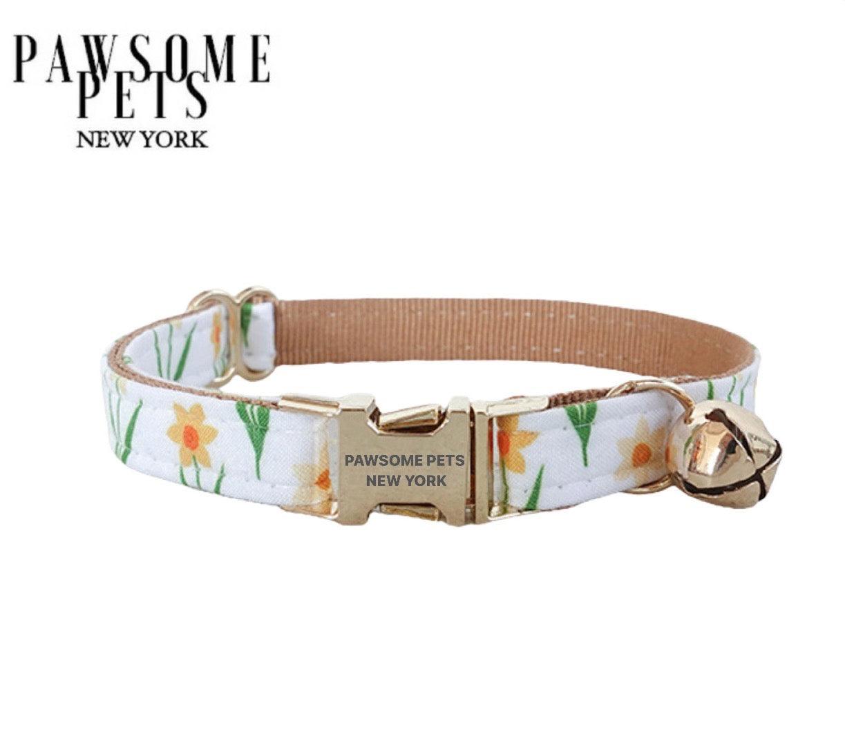 SMALL SIZE DOG & CAT COLLAR - KHAKI FLOWERS-0