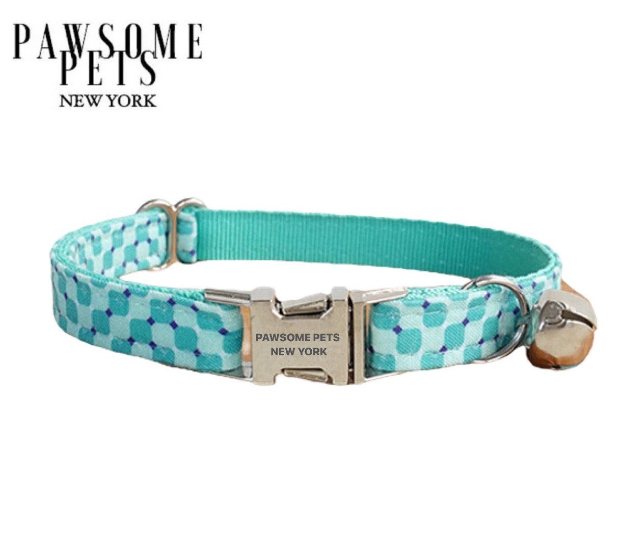 SMALL SIZE DOG & CAT COLLAR - PEACOCK BLUE STRIPE-0