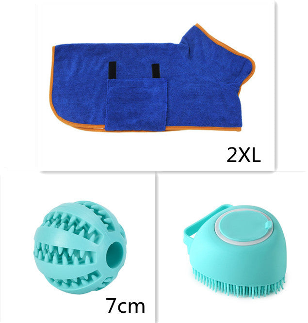 Silicone dog bath massage gloves, brush, pet cleaning tool, comb and brush. Includes shampoo dispenser and canine grooming accessories.