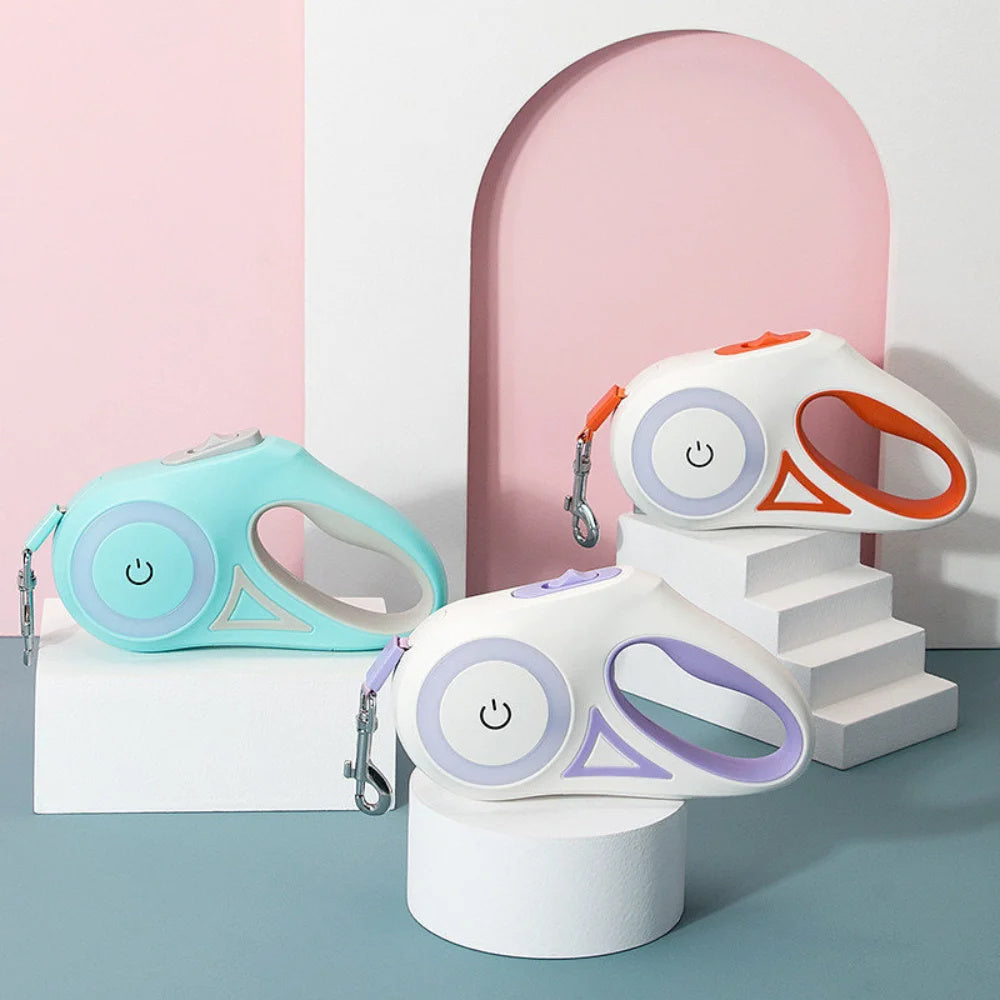 Leichte, einziehbare Hundeleine (3 m und 5 m) mit Zugkordel, robust und ideal zum Spazierengehen und Joggen mit großen Hunden. Auch als automatische Verlängerung für Katzen verwendbar.