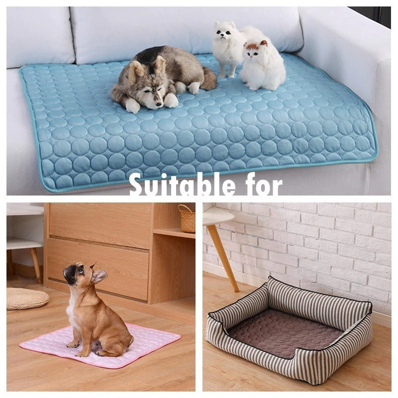 Cooling pet mat, cooling pad for cages, carriers, cars, indoors and outdoors.