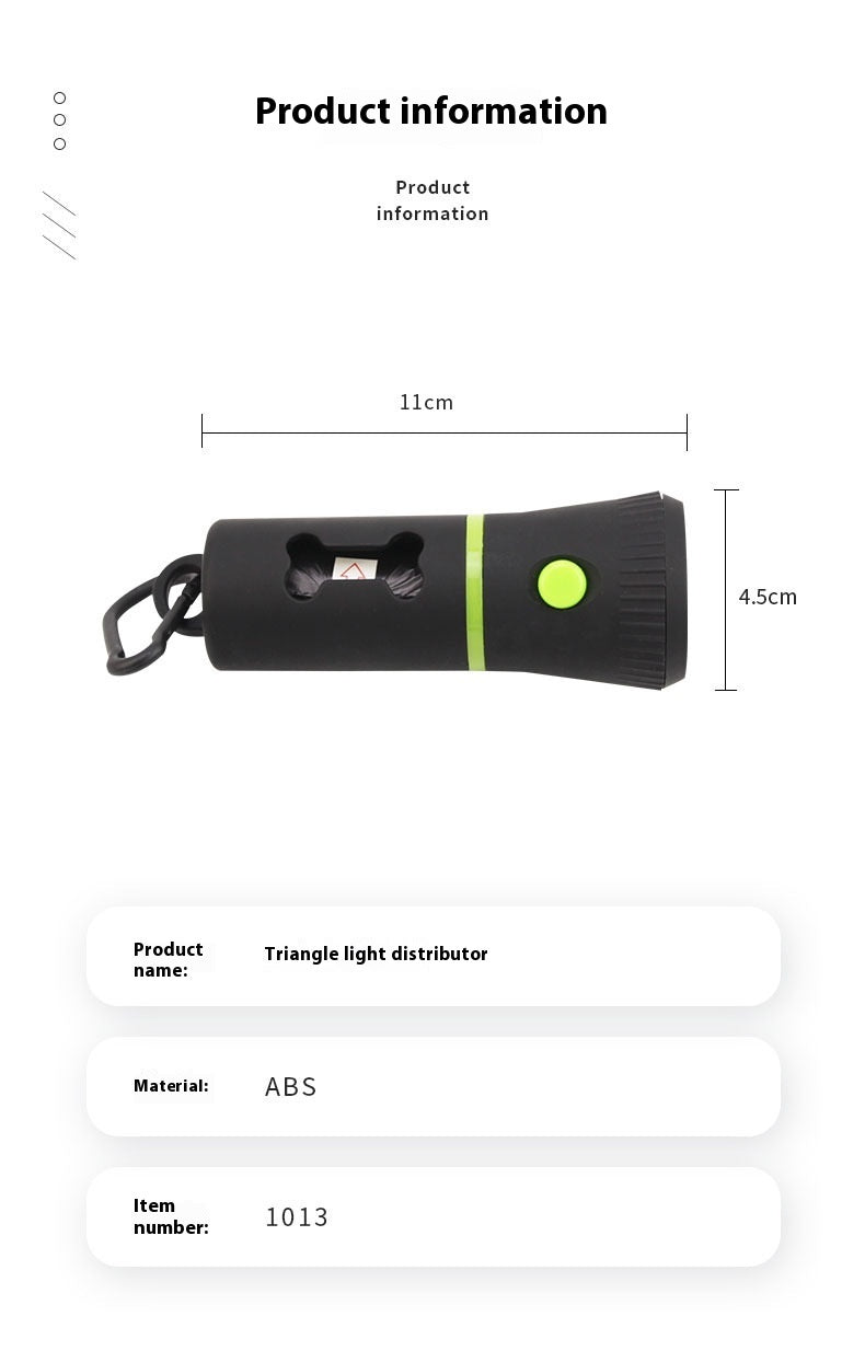 Lámpara triangular, distribuidor de bolsas para excrementos para mascotas