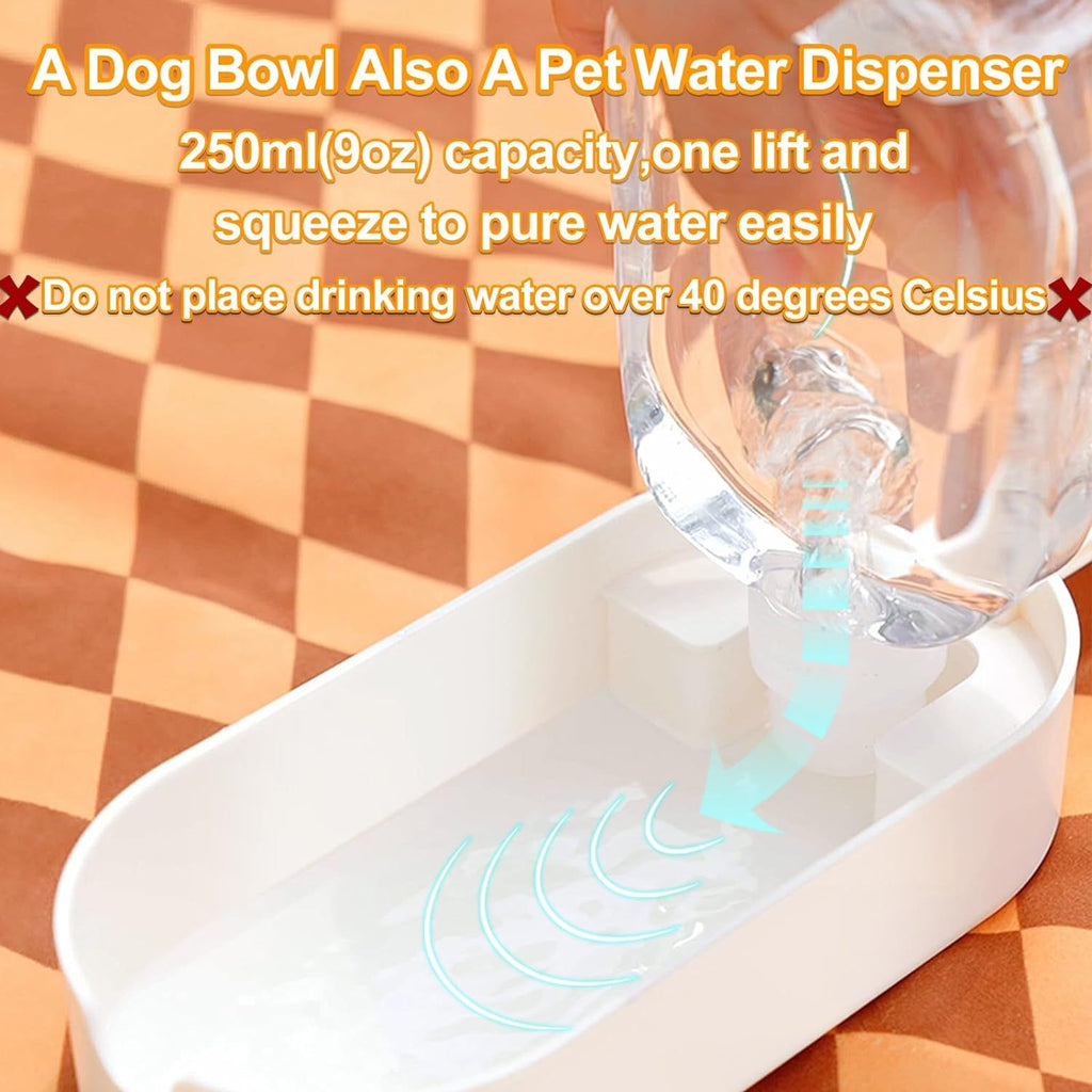 2-in-1 dog water bottle and feeder. Ideal for hiking and travel. Also suitable as a water bowl for cats and other pets.
