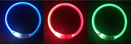 Wiederaufladbares LED-Hundehalsband mit USB-Anschluss, ideal für die Nacht, mit Teddy-Golden-Retriever-Design.