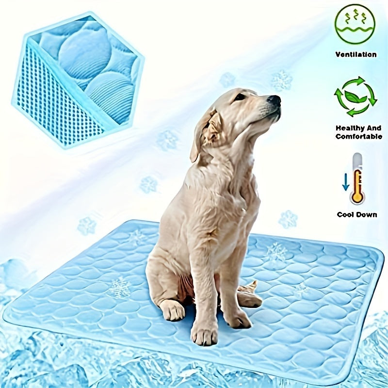 Cooling pet mat, cooling pad for cages, carriers, cars, indoors and outdoors.