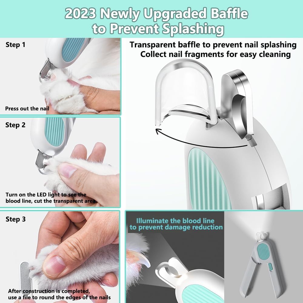 Krallenschere für Hunde und Katzen, Krallentrimmer mit LED-Licht und kreisförmigem Schneidkopf für Katzenpfotenkrallen. Verhindert zu kurzes Schneiden.