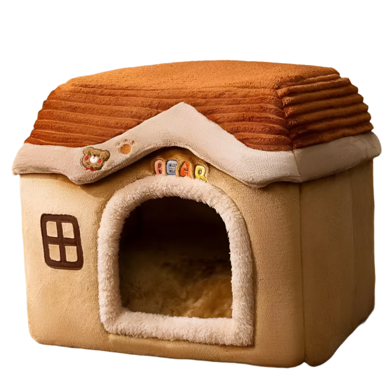 NNEOBA Foldable Soft Pet House And Bed Detachable Cave-Style Nest Brown-0