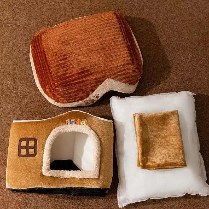 NNEOBA Foldable Soft Pet House And Bed Detachable Cave-Style Nest Brown-2