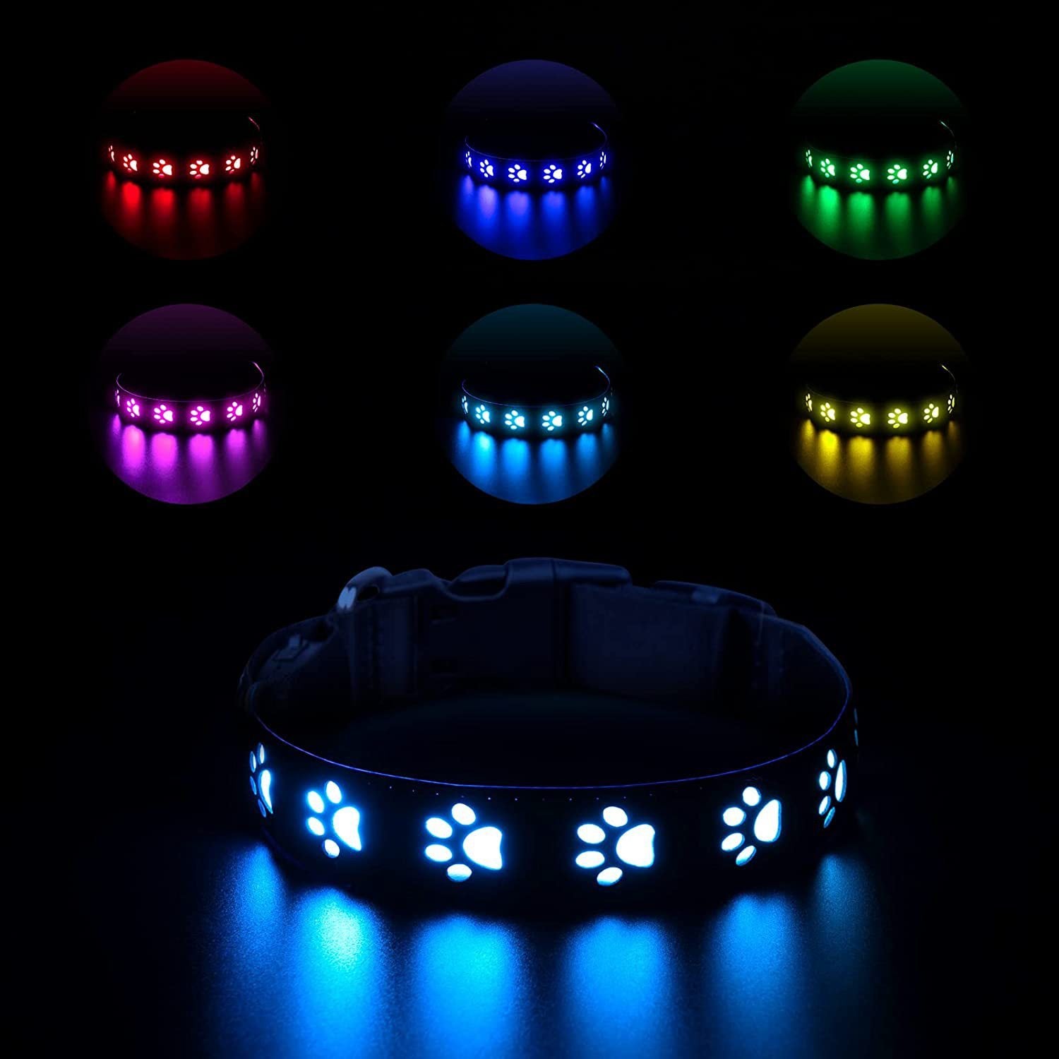 LED-Leuchthalsband mit Katzenpfotenabdruckmuster in 7 Farben