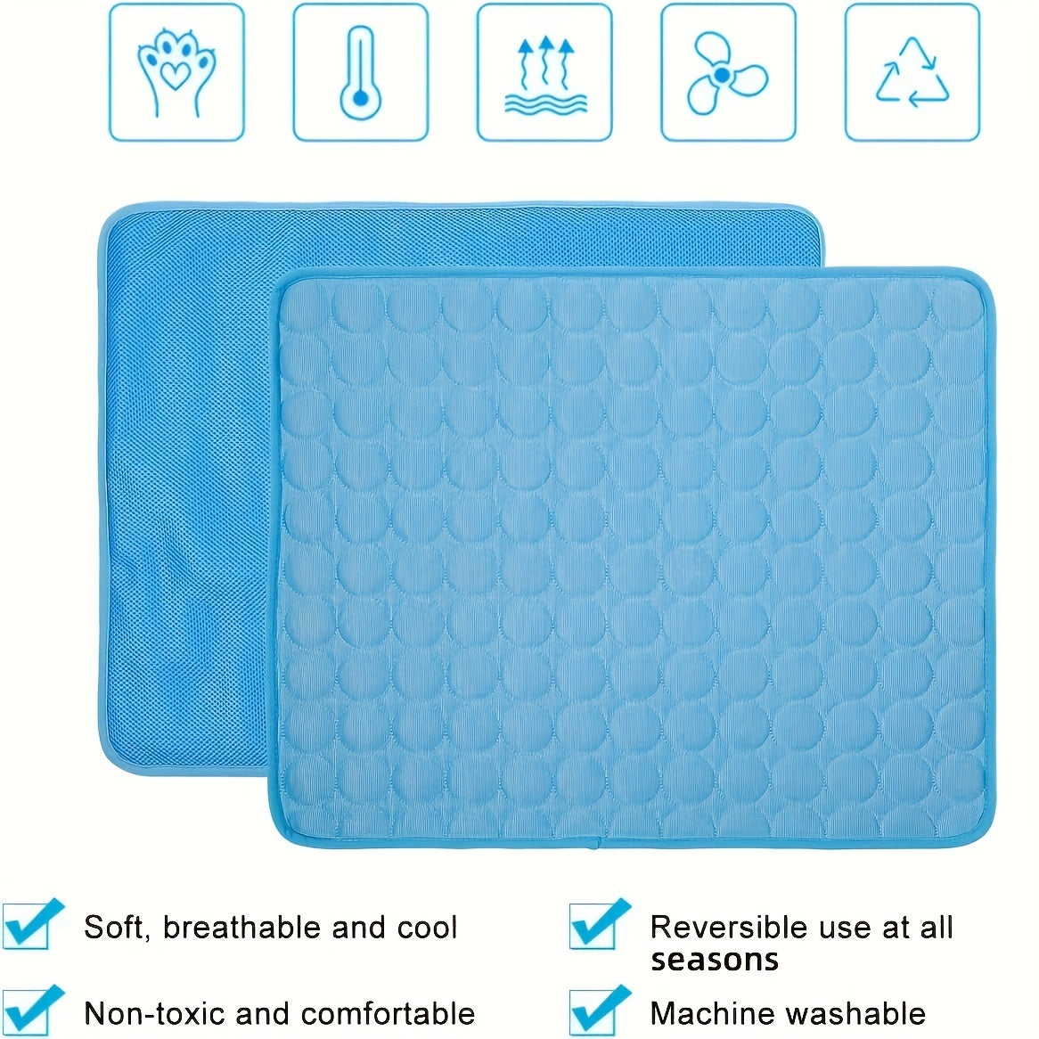 Cooling pet mat, cooling pad for cages, carriers, cars, indoors and outdoors.