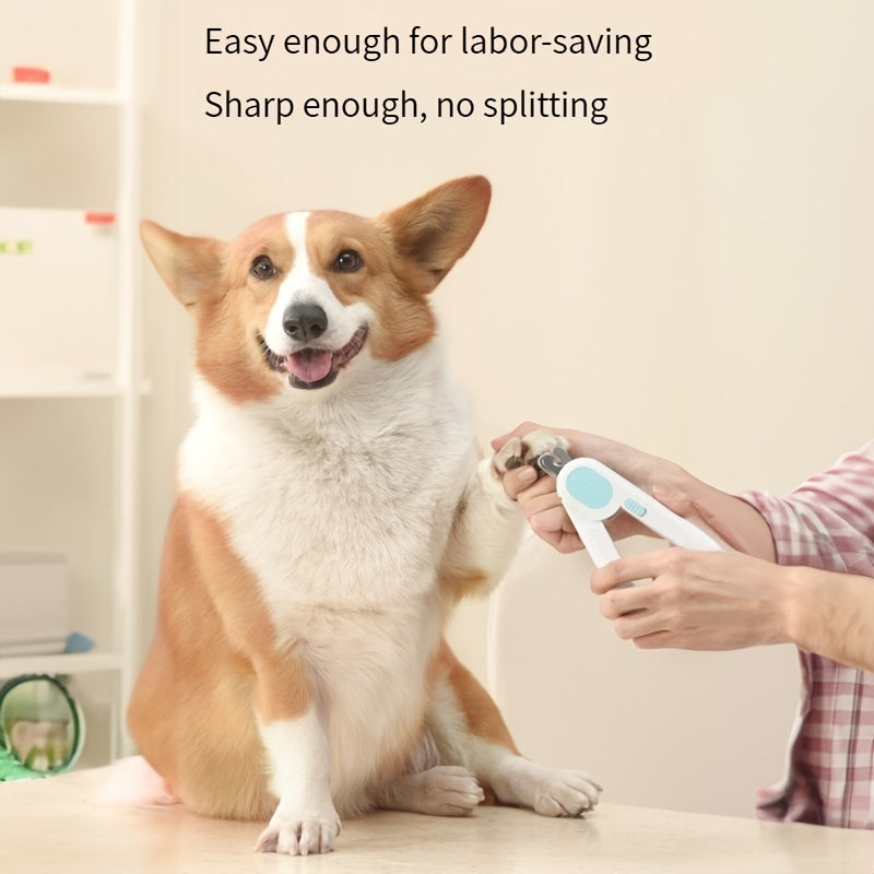 Krallenschere für Hunde und Katzen, Krallentrimmer mit LED-Licht und kreisförmigem Schneidkopf für Katzenpfotenkrallen. Verhindert zu kurzes Schneiden.