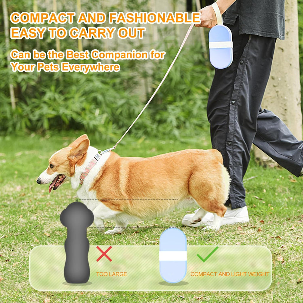 2-in-1 dog water bottle and feeder. Ideal for hiking and travel. Also suitable as a water bowl for cats and other pets.